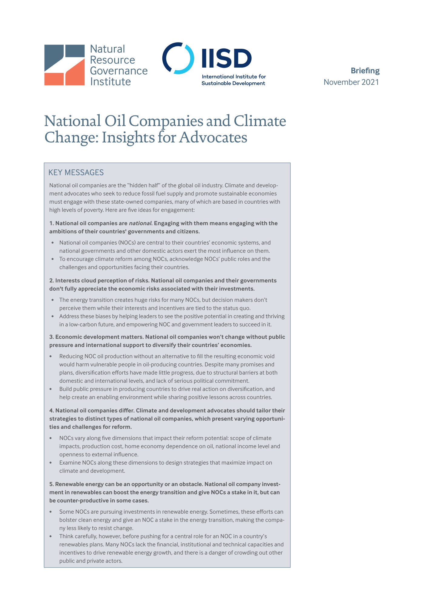 Report cover — National Oil Companies and Climate Change: Insights for Advocates